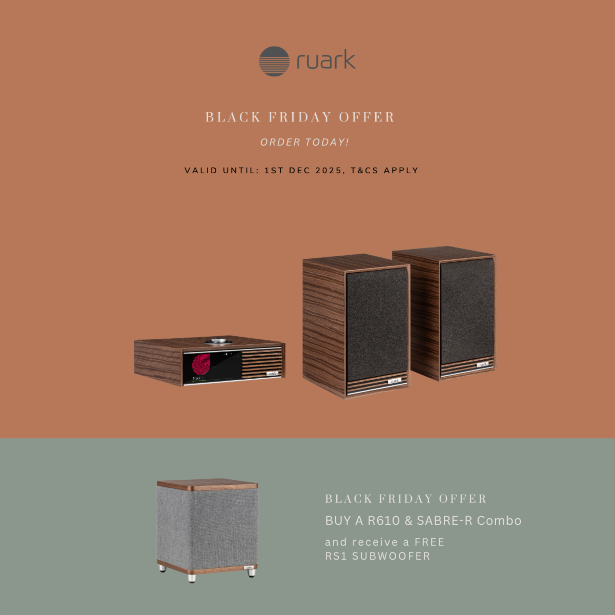 Ruark R610 + Sabre-R speakers with FREE RS1 Subwoofer
